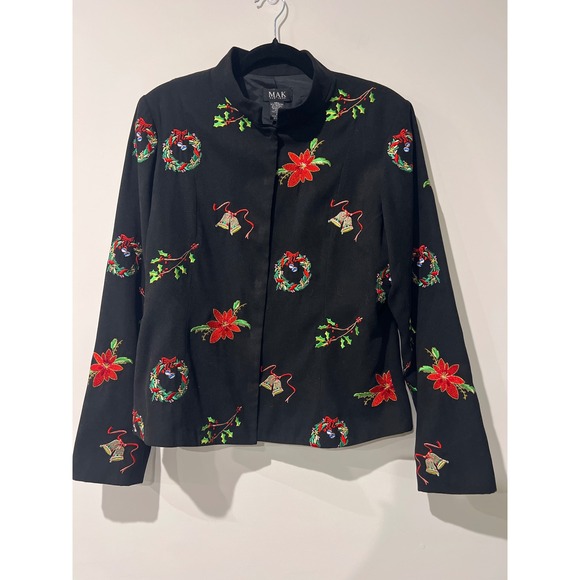 MAK New York Jackets & Blazers - MAK New York Black Suede Feel Embroidered Blazer Jacket Womens Size 14 Christmas